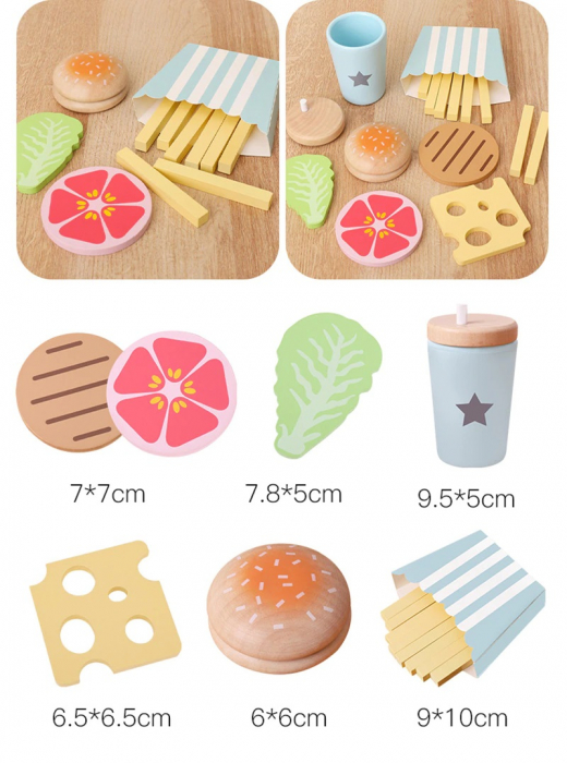 Joc lemn Meniu Hamburger jucarie French Fries Set, multicolor [3]