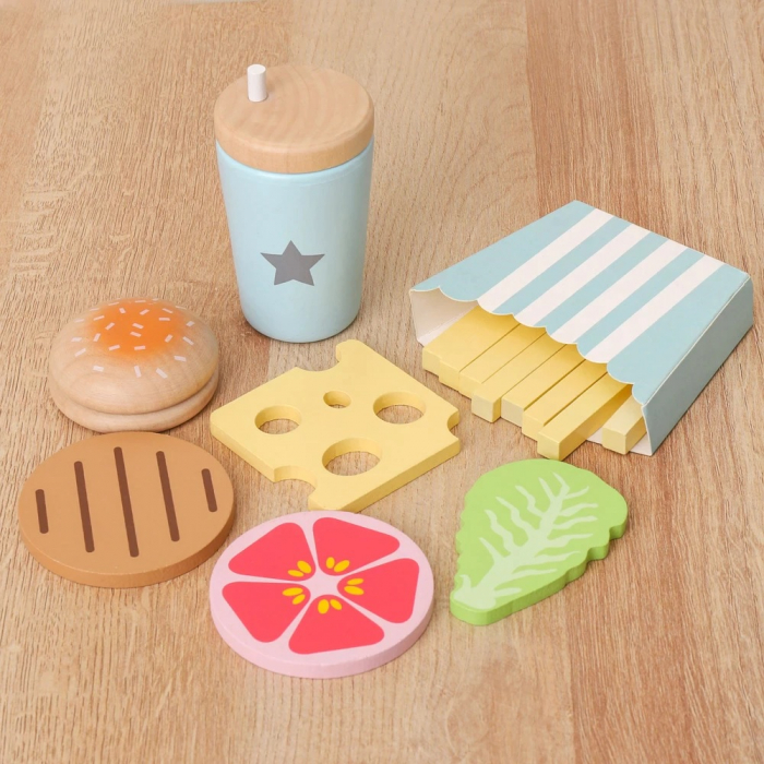 Joc lemn Meniu Hamburger jucarie French Fries Set, multicolor [2]