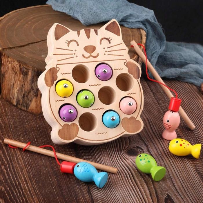 Jucarie de pescuit din lemn cu undite si pestisori, multicolor [2]