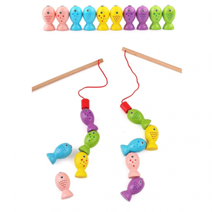 Jucarie de pescuit din lemn cu undite si pestisori, multicolor [4]