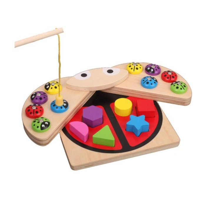 Joc lemn Montessori 2 in 1pescuit magnetic si sortare forme Gargarita, multicolor [5]