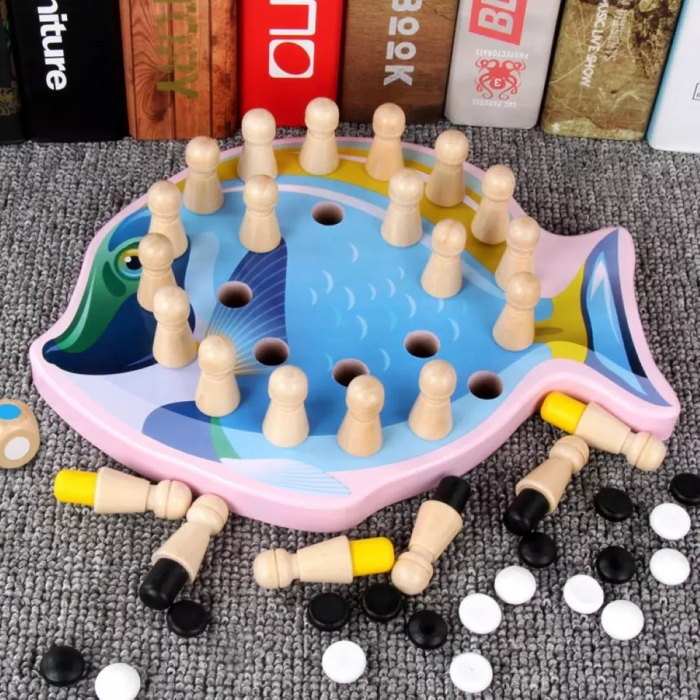 Joc Memorie si Sah din lemn 2 in 1, Memory Chess Peste, multicolor [2]