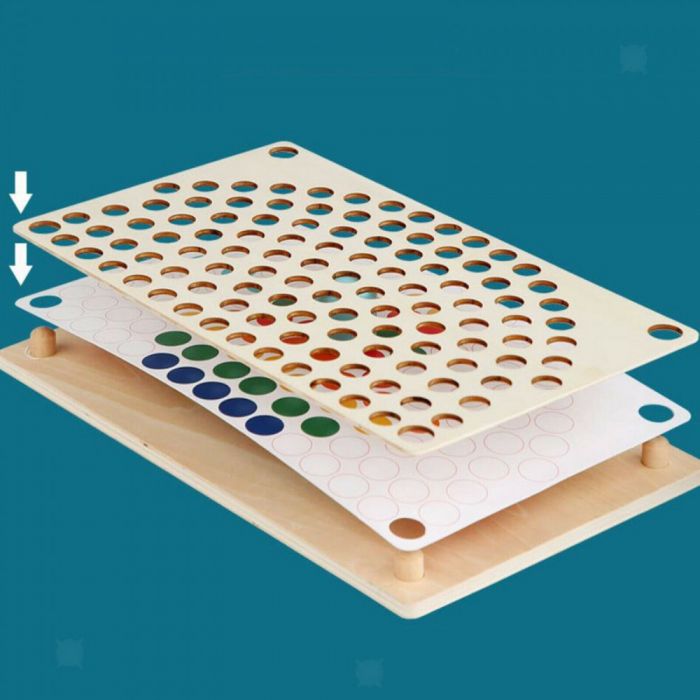 Joc Montessori de indemanare si asociere cu bile din lemn Curcubeu Rainbow Clip, multicolor [9]