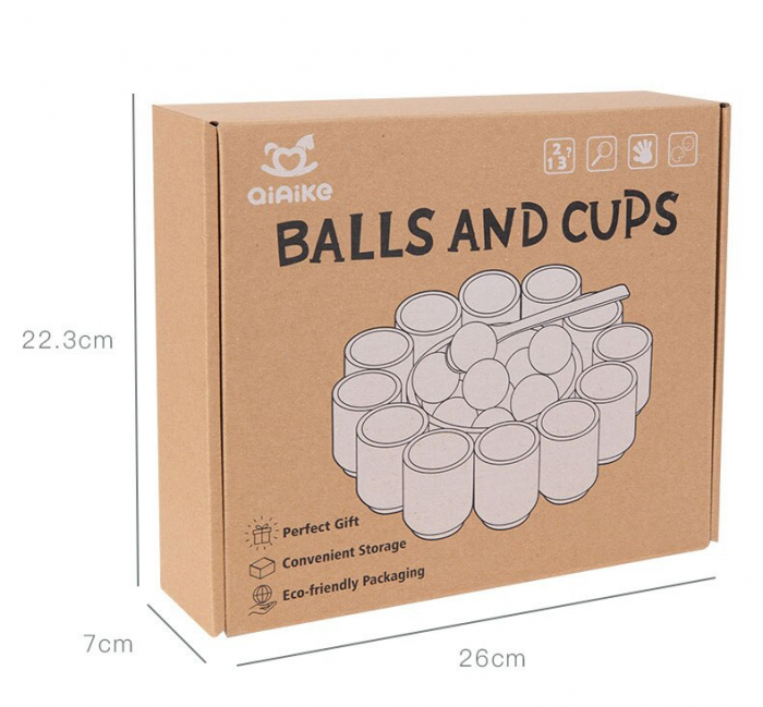 Joc Montessori de indemanare si sortare cu bile din lemn Balls and Cups, multicolor [8]