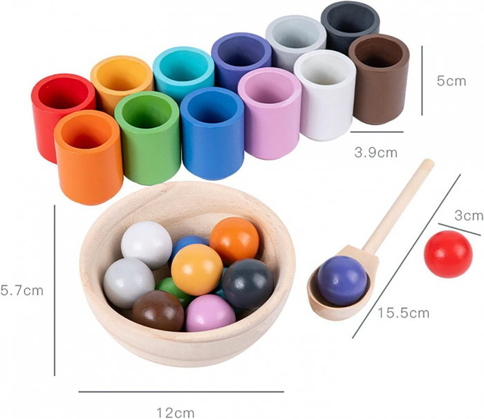 Joc Montessori de indemanare si sortare cu bile din lemn Balls and Cups, multicolor [7]