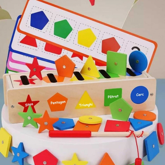 Joc Montessori de motricitate, sortare culori, asociere forme si pescuit magnetic in limba Romana [5]