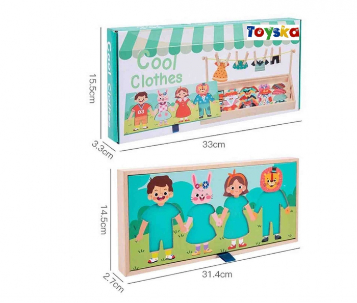 Joc Montessori din lemn 2 in 1, Imbraca Familia si usuca hainele, multicolor [7]