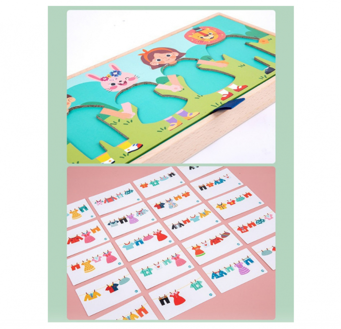Joc Montessori din lemn 2 in 1, Imbraca Familia si usuca hainele, multicolor [5]