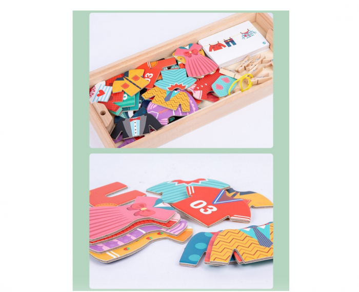 Joc Montessori din lemn 2 in 1, Imbraca Familia si usuca hainele, multicolor [4]
