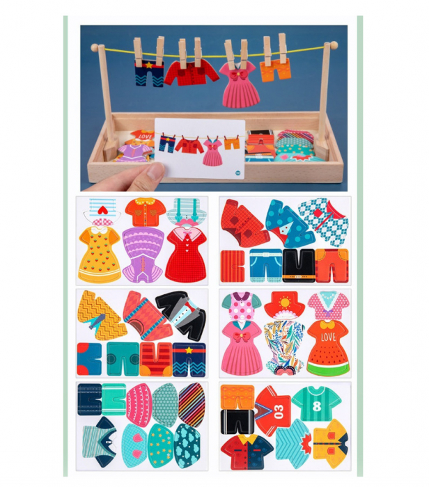 Joc Montessori din lemn 2 in 1, Imbraca Familia si usuca hainele, multicolor [2]
