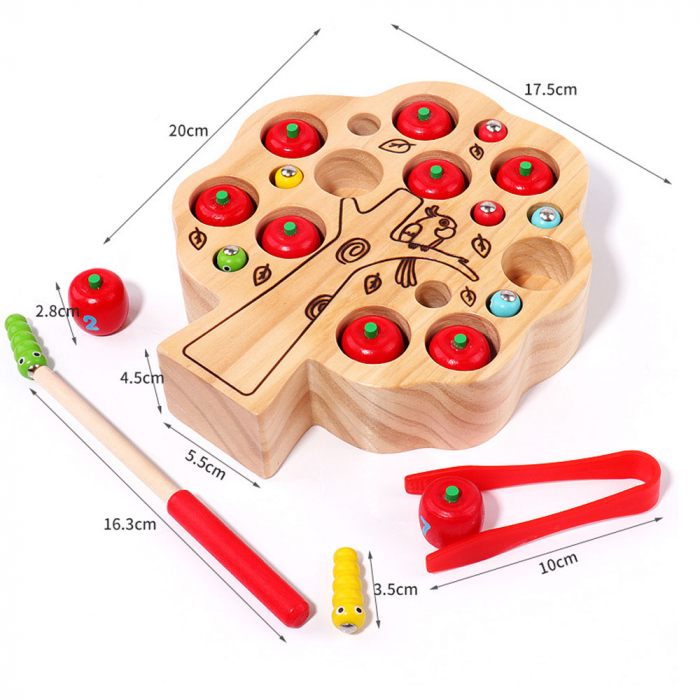 Joc motricitate Montessori Copacul cu mere numerotate si viermisori, multicolor [7]
