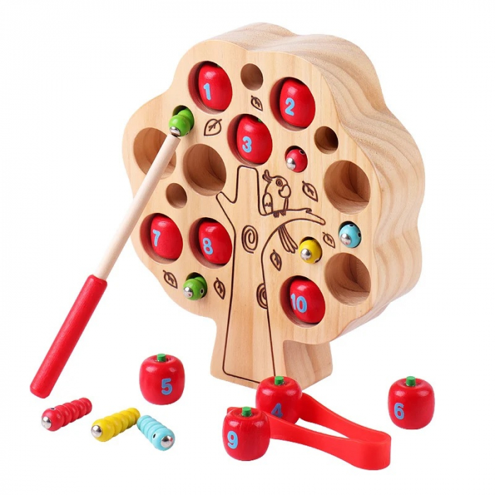 Joc motricitate Montessori Copacul cu mere numerotate si viermisori, multicolor [1]