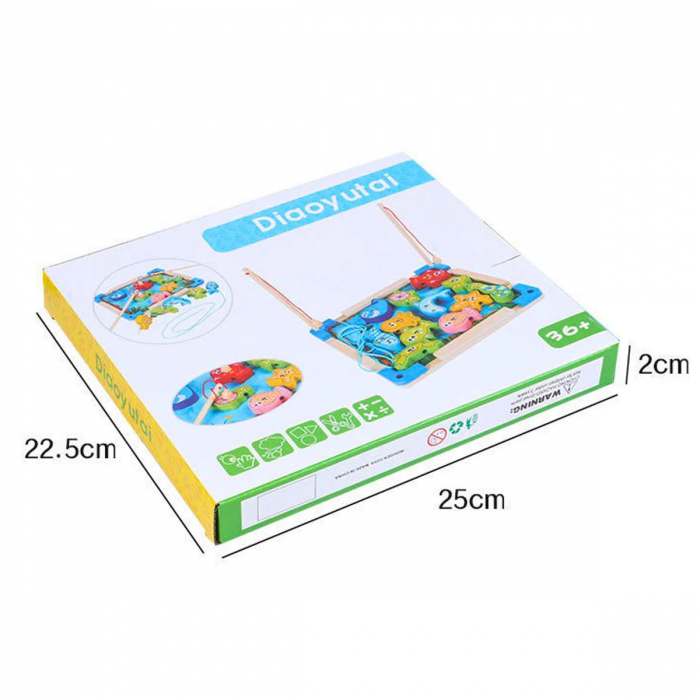 Joc pescuit magnetic din lemn si snuruit, 16 piese, multicolor [6]