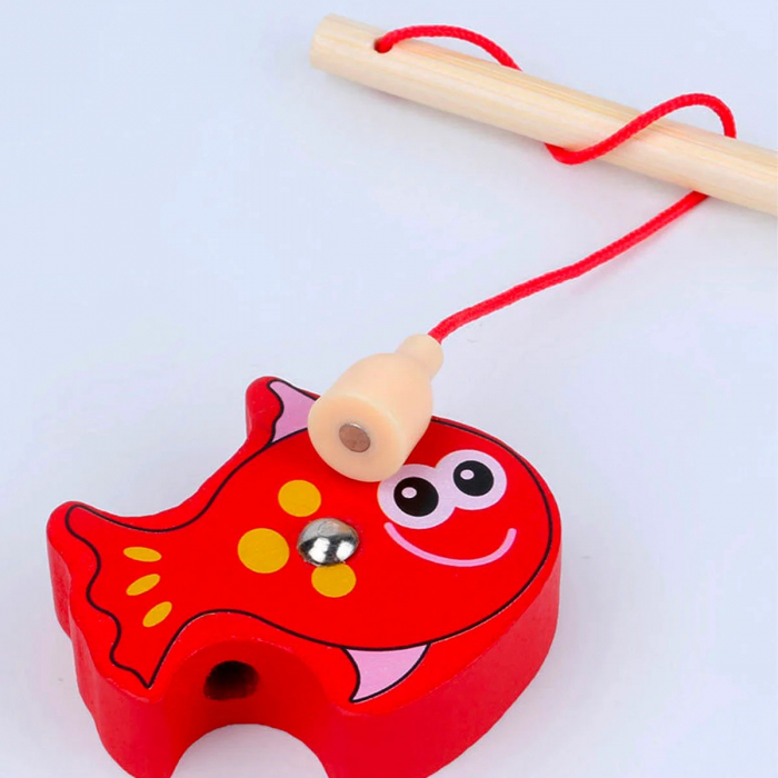 Joc pescuit magnetic din lemn si snuruit, 16 piese, multicolor [4]