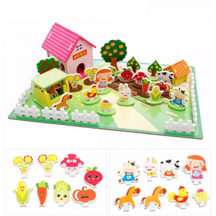 Joc puzzle din lemn 3D Ferma Animalelor, 73 piese, multicolor [2]