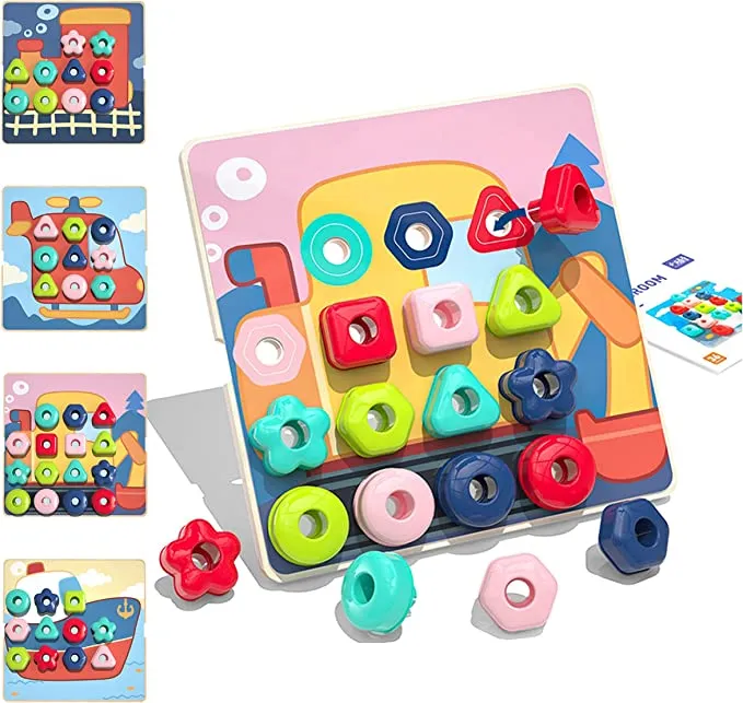 Joc snuruit si mozaic cu butoni, 2 in 1 Mushroom Nail, multicolor [5]