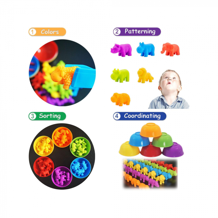 Joc sortare, clasificare culori si numarat Animale Salbatice si Domestice, 44 piese, multicolor [4]