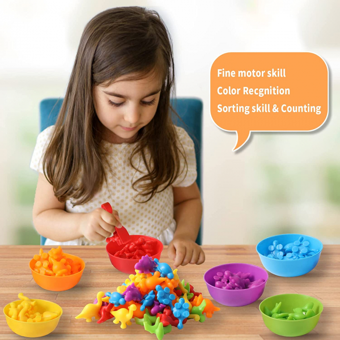 Joc sortare, clasificare culori si numarat Dinozauri, 48 piese, multicolor [7]