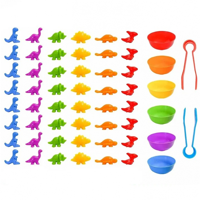 Joc sortare, clasificare culori si numarat Dinozauri, 48 piese, multicolor [8]