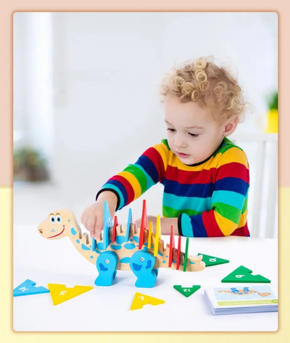 Joc sortare si recunoastere tipare din lemn Dinozaur, multicolor [4]