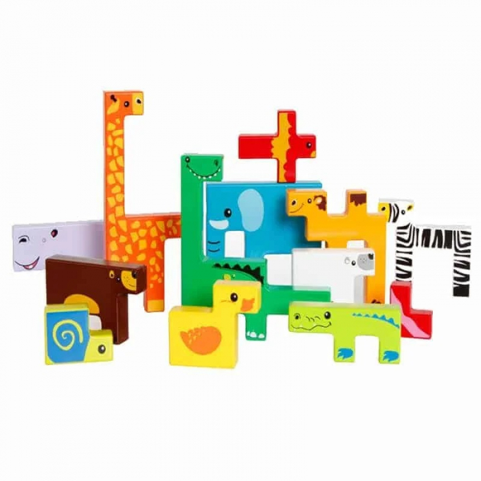 Joc Tetris Animale din Lemn 3D, multicolor [3]