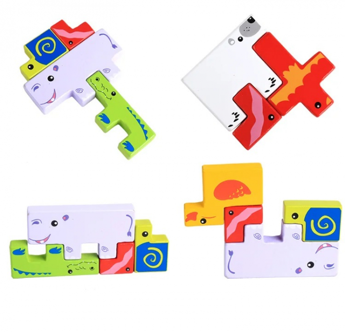 Joc Tetris Animale din Lemn 3D, multicolor [4]