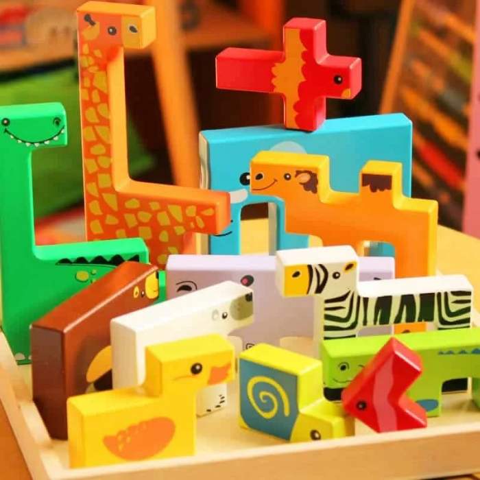 Joc Tetris Animale din Lemn 3D, multicolor [7]