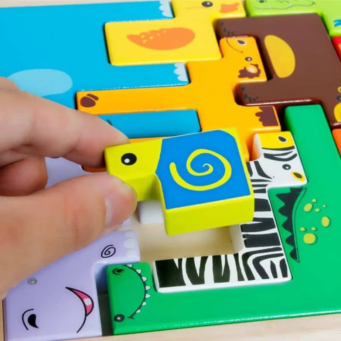Joc Tetris Animale din Lemn 3D, multicolor [5]