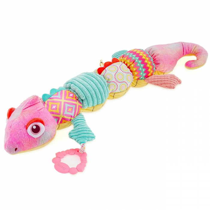 Jucarie Bebe Senzoriala Muzicala Cameleon, 60x9 cm, roz [1]