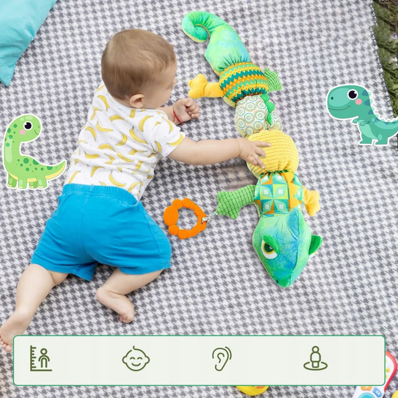 Jucarie Bebe Senzoriala Muzicala Cameleon, 60x9 cm, verde [7]