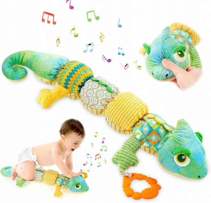 Jucarie Bebe Senzoriala Muzicala Cameleon, 60x9 cm, verde [4]