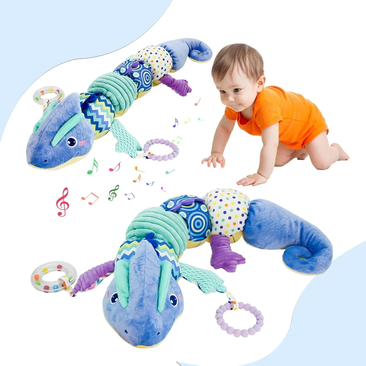 Jucarie Bebe Senzoriala Muzicala Dragon, 60x9 cm, albastru [4]