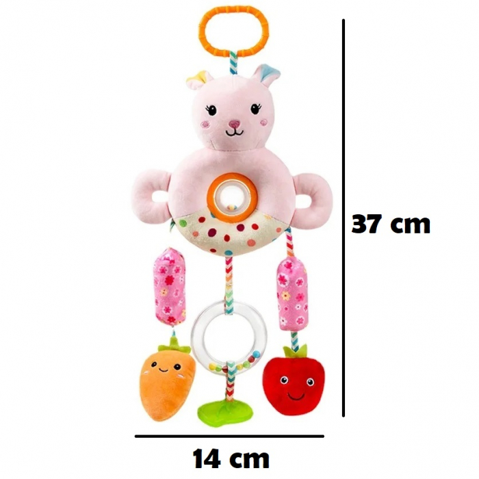Jucarie bebe zornaitoare de agatat pentru patut/carucior Iepurasul Roz, multicolor [2]