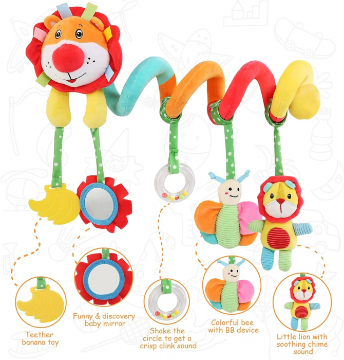 Jucarie bebe zornaitoare pentru patut/carucior Leu, multicolor [3]