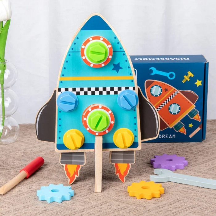 Jucarie de asamblat din lemn Racheta reversibila Disassembly Rocket, 25 piese, multicolor [3]