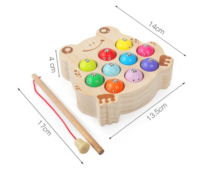 Joc educativ de pescuit magnetic din lemn Broasca, multicolor [4]