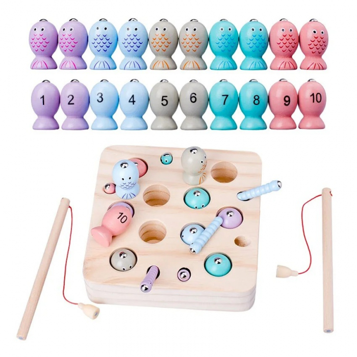 Jucarie de pescuit magnetic din lemn Catch Worms Fishing Game [2]