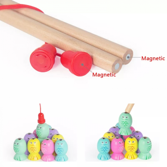 Jucarie de pescuit magnetic din lemn Pestisor, multicolor [3]