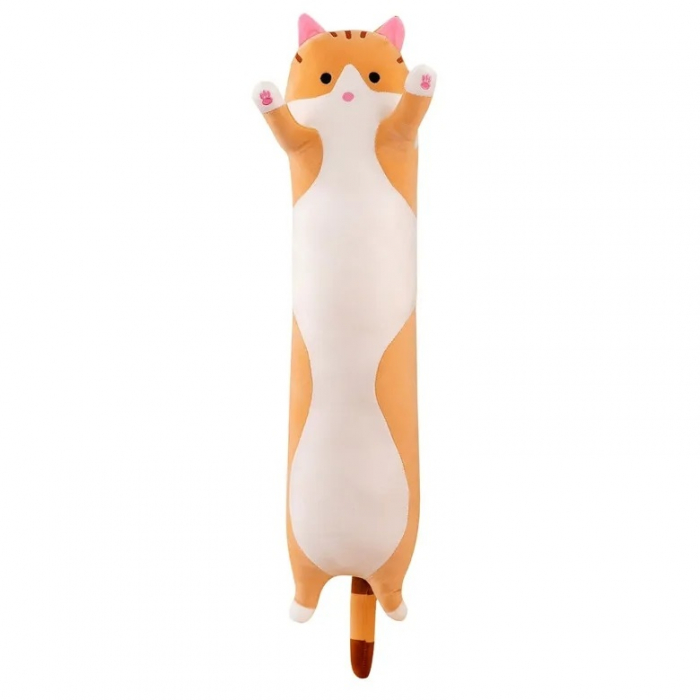 Jucarie de plus pisica tip perna, umplutura hipoalergenica, pentru copii si adulti, 85 cm, bej [6]