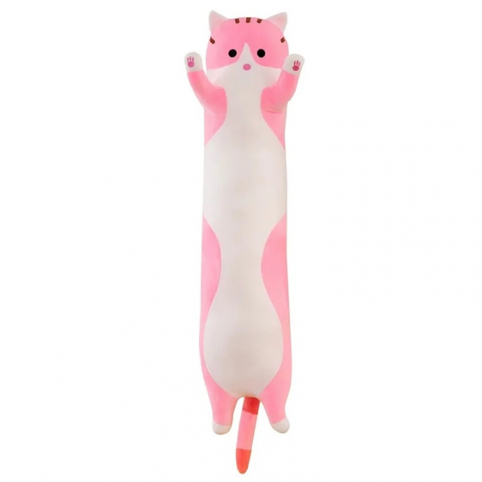 Jucarie de plus pisica tip perna, umplutura hipoalergenica, pentru copii si adulti, 70 cm, roz [5]