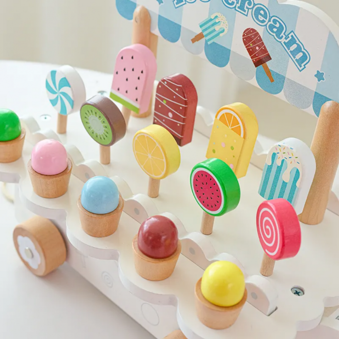 Jucarie de tras din lemn Masinuta de Inghetata, Ice Cream Truck, multicolor [5]