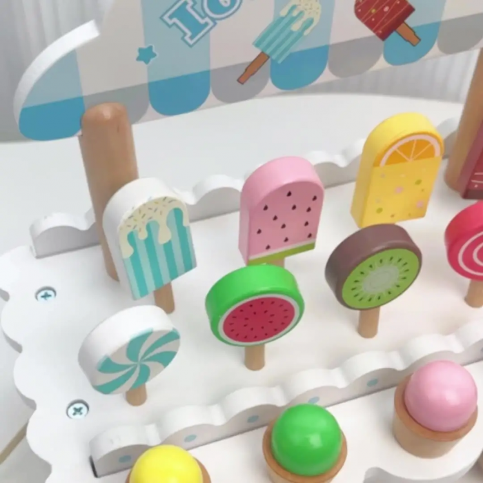 Jucarie de tras din lemn Masinuta de Inghetata, Ice Cream Truck, multicolor [3]