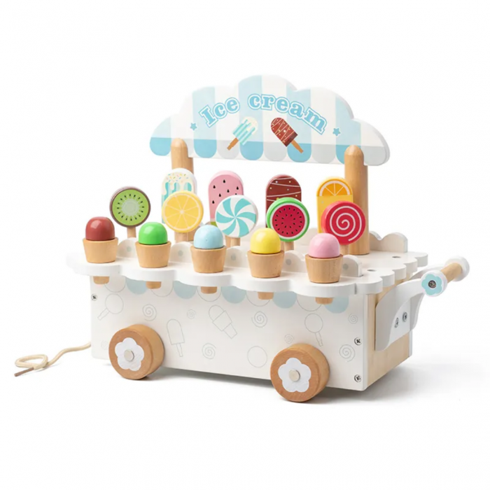 Jucarie de tras din lemn Masinuta de Inghetata, Ice Cream Truck, multicolor [1]
