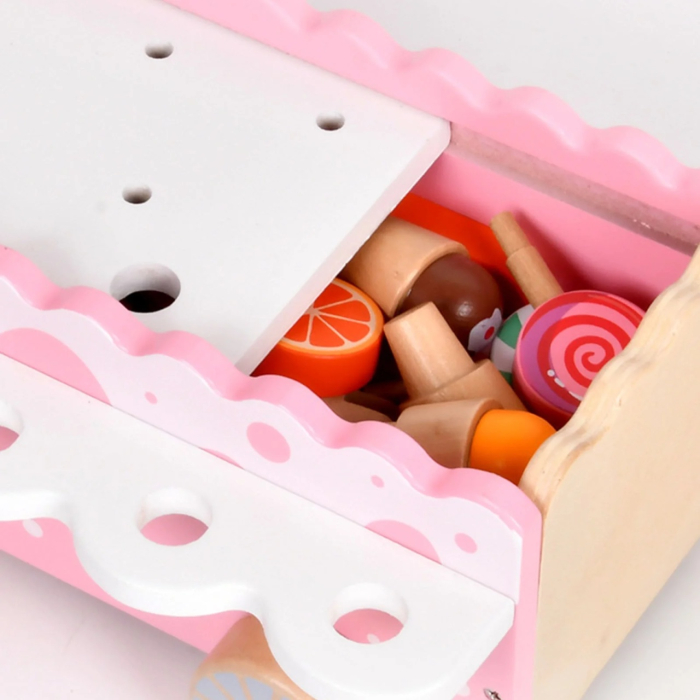 Jucarie de tras din lemn Masinuta de Inghetata, Ice Cream Truck, roz [5]