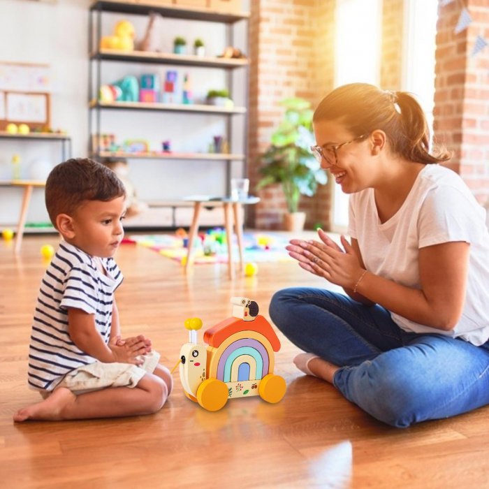 Jucarie de tras din lemn Melcul Curcubeu, multicolor [3]