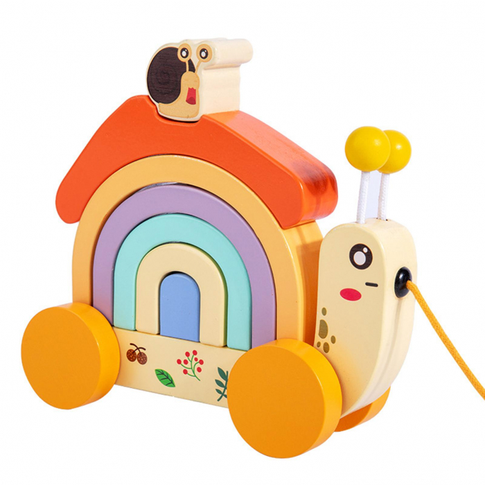 Jucarie de tras din lemn Melcul Curcubeu, multicolor [4]