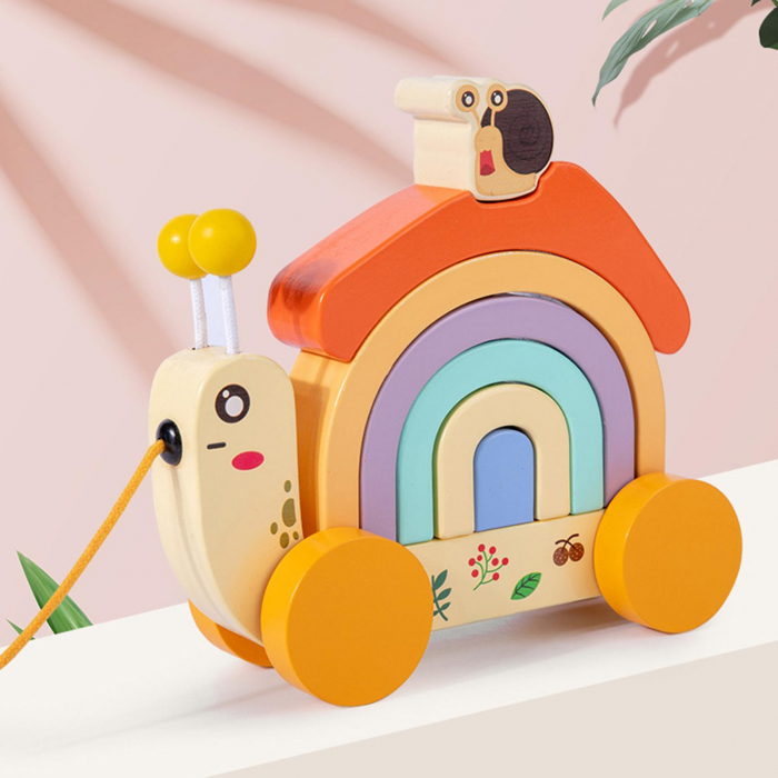 Jucarie de tras din lemn Melcul Curcubeu, multicolor [6]