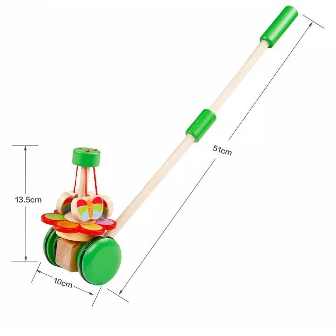 Jucarie din lemn 2 roti pentru impins si tras Carusel, verde [7]