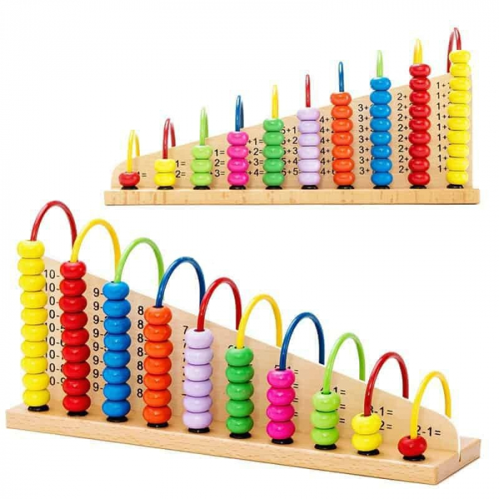 Jucarie educativa Montessori din lemn cu Abac si operatiuni matematice, multicolor [4]