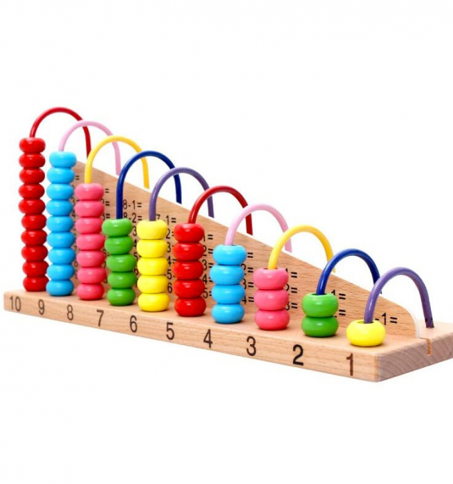 Jucarie educativa Montessori din lemn cu Abac si operatiuni matematice, multicolor [2]